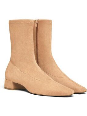 Women's Khaki Ankle Boots Chunky Low Heel Square Toe Suede Zipper Cowgirl Boots